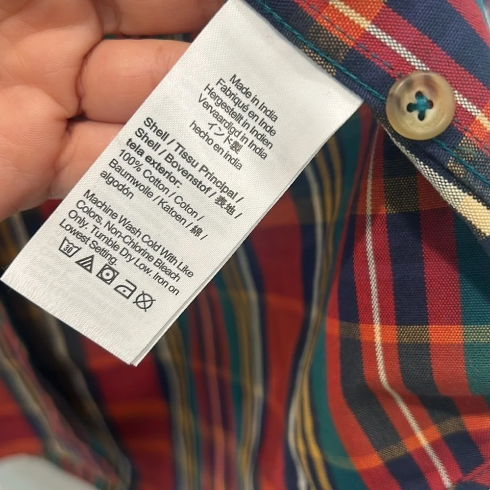 J. Crew Red oarsman vintage plaid Button Down Shirt men’s large red green yellow